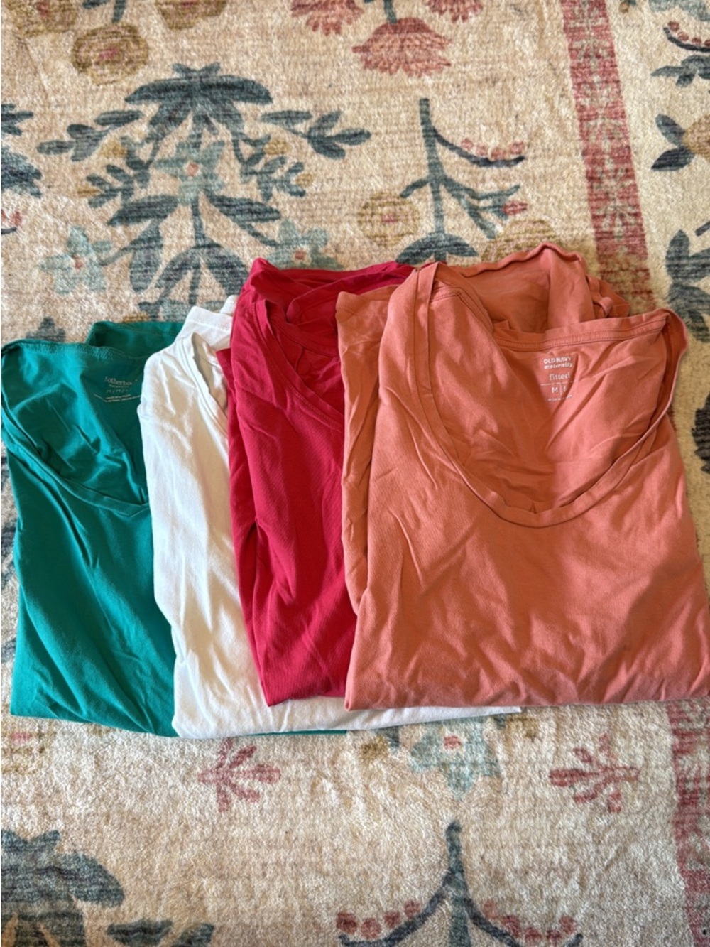 Mixed Basic Scoop Neck Tees - Coral, Red, White, Teal